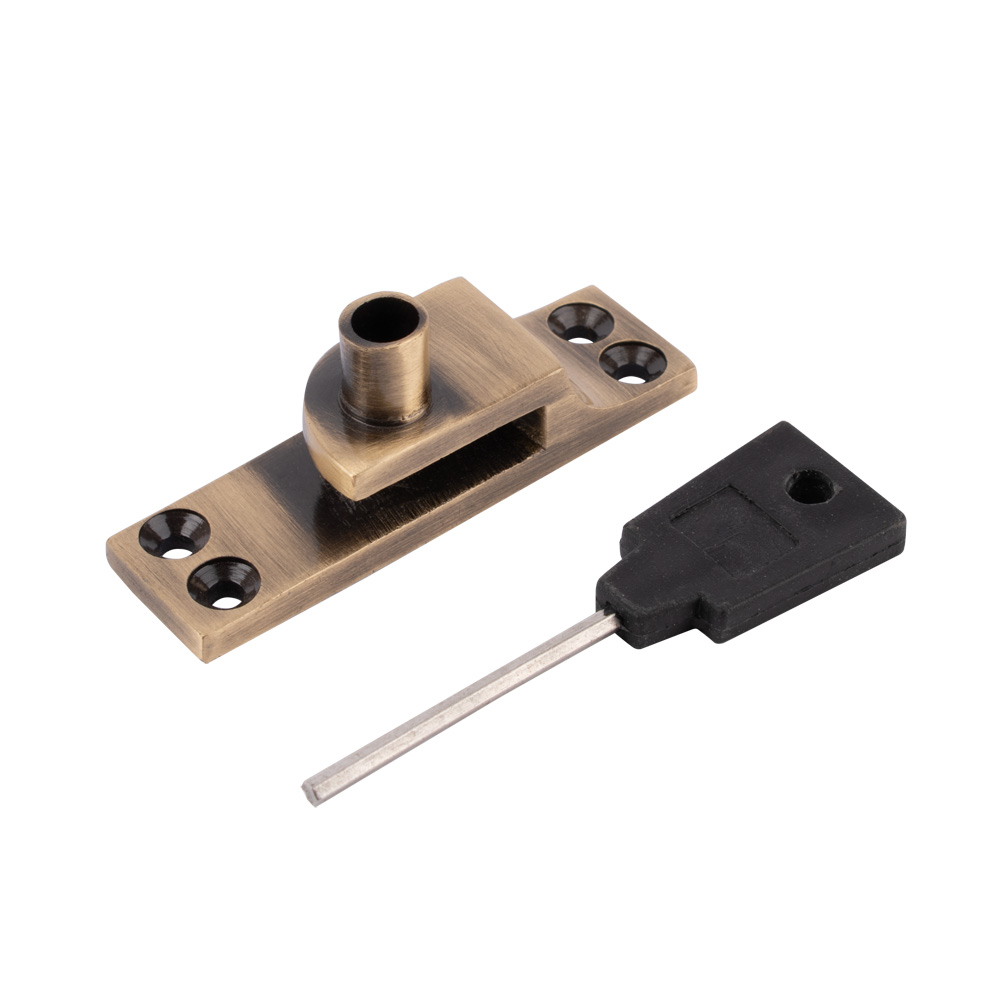 Sash Heritage Locking Keep for Straight Arm Fastener (Standard) - Antique Brass